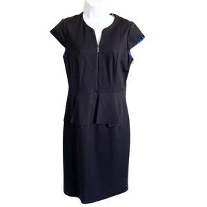 Elie Tahari Black Peplum Sheath Zip Neckline Career Dress Size 10